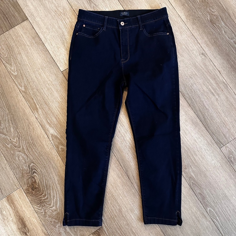 Curve Appeal Women Dark Indigo Ankle Jeans High Rise Stretch Size 12/31